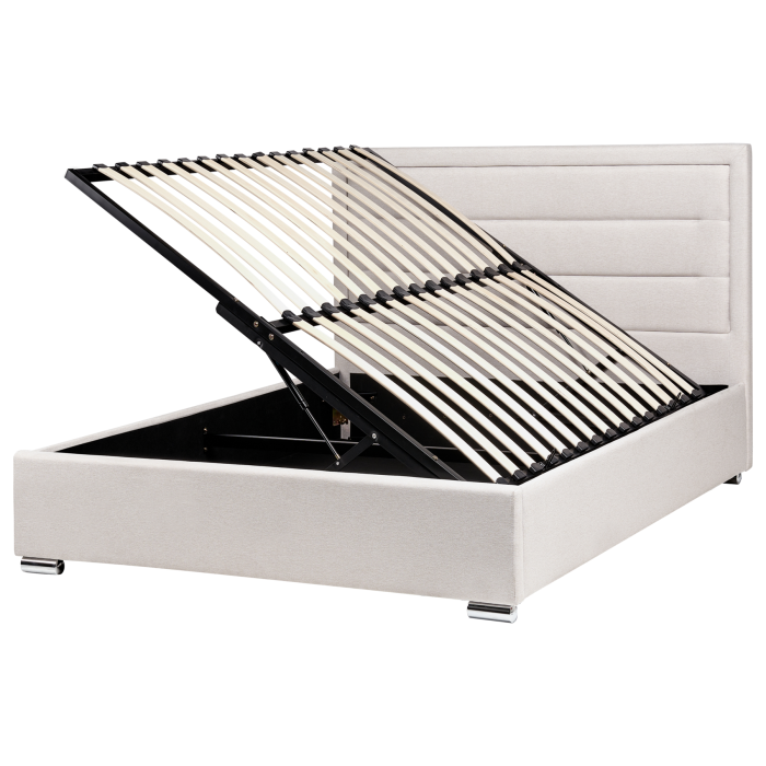 AURENNE Double Fabric Ottoman Storage Bedframe - Light Beige