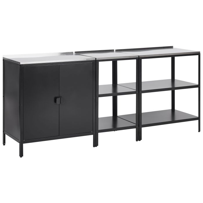 3 Piece Outdoor 2 Kitchen Islands and Cabinet Set Black VILAMA