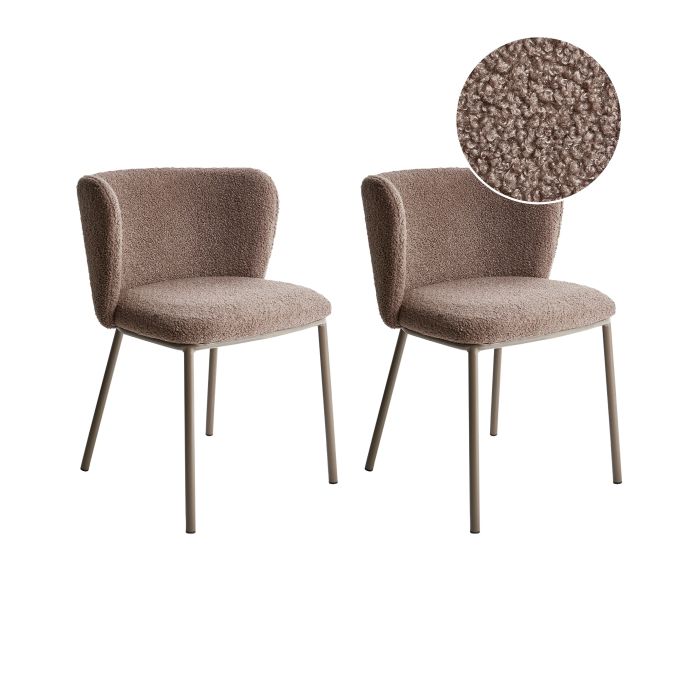 Set of 2 Dining Chairs MINA II Boucle Light Brown