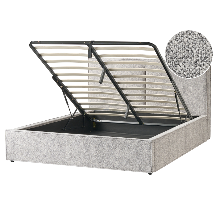 MOSSAC Kingsize Boucle Fabric Ottoman Storage Bedframe - Black with White