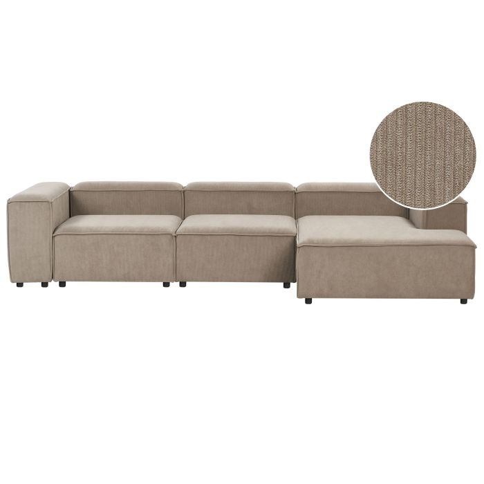 Corner Sofa - TROMSO Left Hand Facing 4 Seater Modular Jumbo Cord Taupe