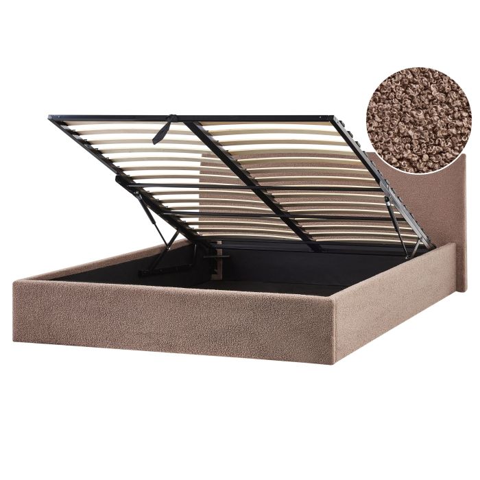 OREBY Ottoman Bed Boucle 160 x 200 cm (EU King Size) Brown