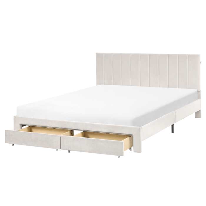 RENZA Kingsize Velvet Bedframe with Storage Drawers - Off-White