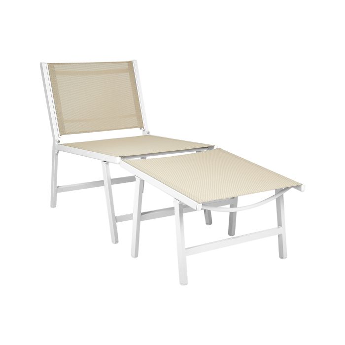 Garden Chair MARCEDDI with Footstool Metal White/ Beige