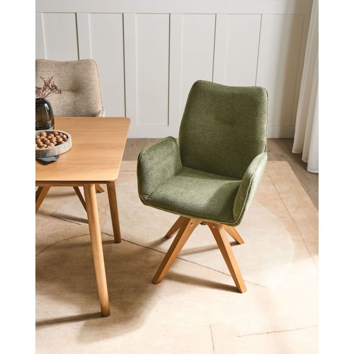 CIYARO Faux Linen Swivel Dining Chair - Green