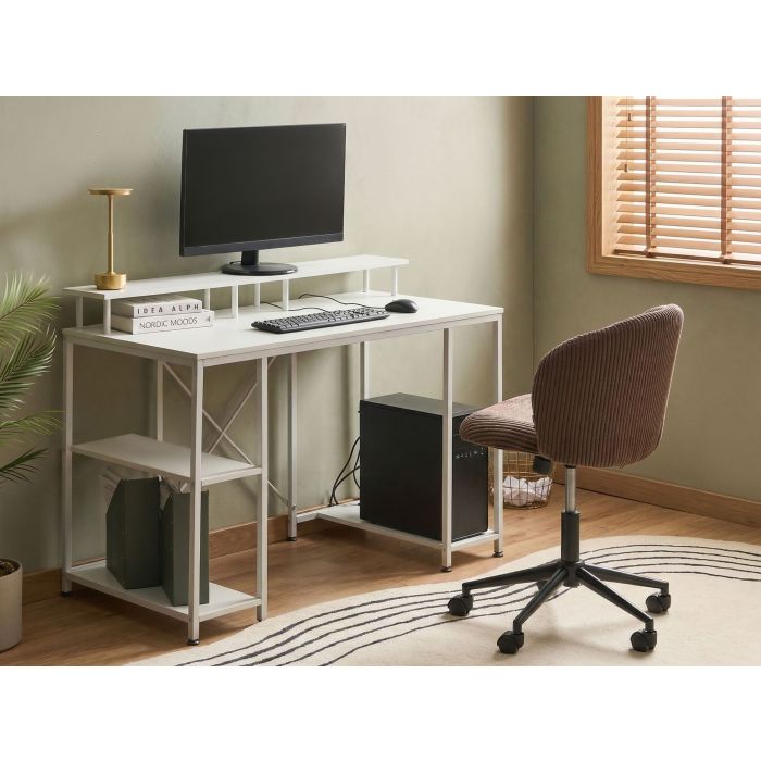 GAXUFA Home Office Desk with Shelves - White