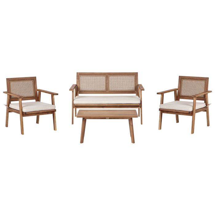Garden Lounge Set with Table 4 Seater ARENELLA Certified Acacia Wood Light Beige