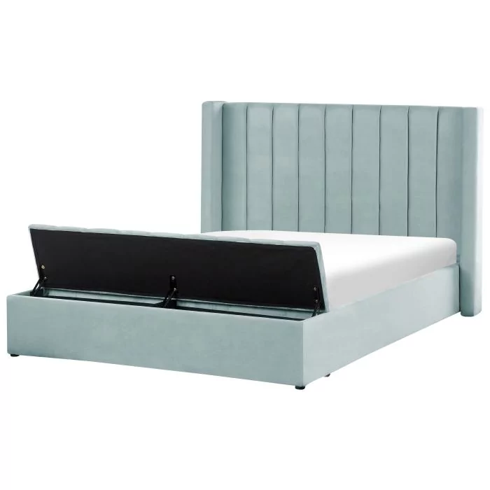 NOVA Waterbed with Storage Bench Velvet 160 x 200cm EU Kingsize Bedframe Mint Green