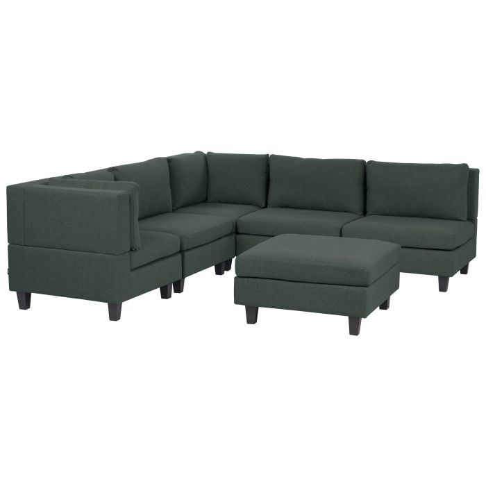 5 Seater Right Hand Modular Fabric Corner Sofa with Ottoman Dark Green UNSTAD