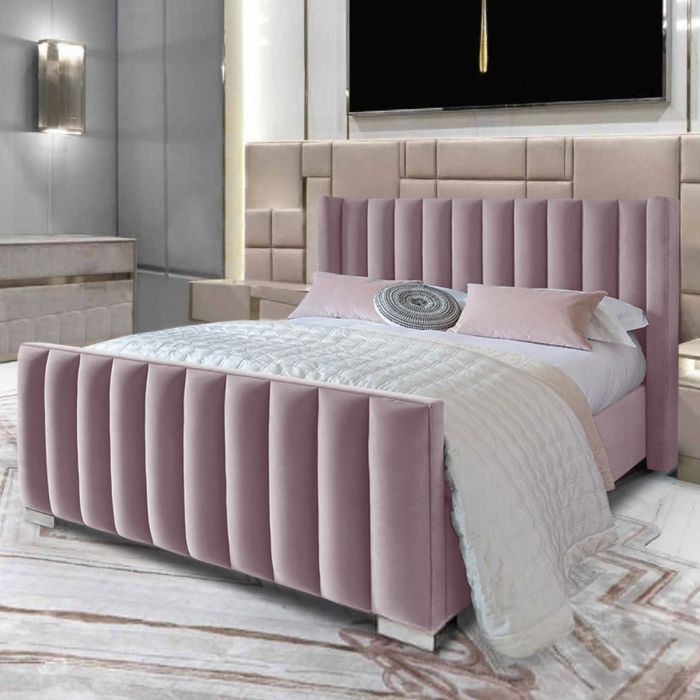 Melina Plush Velvet Bed - Pink in 5 Sizes