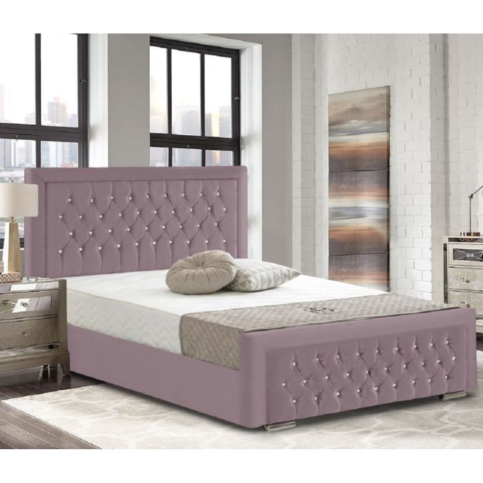 Litva Crush Velvet Bed - Pink in 5 Sizes