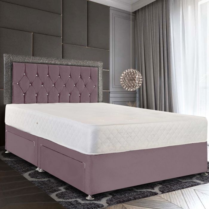 Sicillia Glitter Divan Plush Velvet Bed - Pink in 5 Sizes