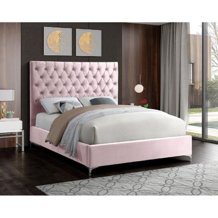 Charleston Plush Velvet Bed - Pink in 5 Sizes