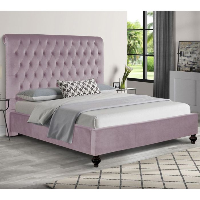 Fiona Plush Velvet Bed - Pink in 5 Sizes