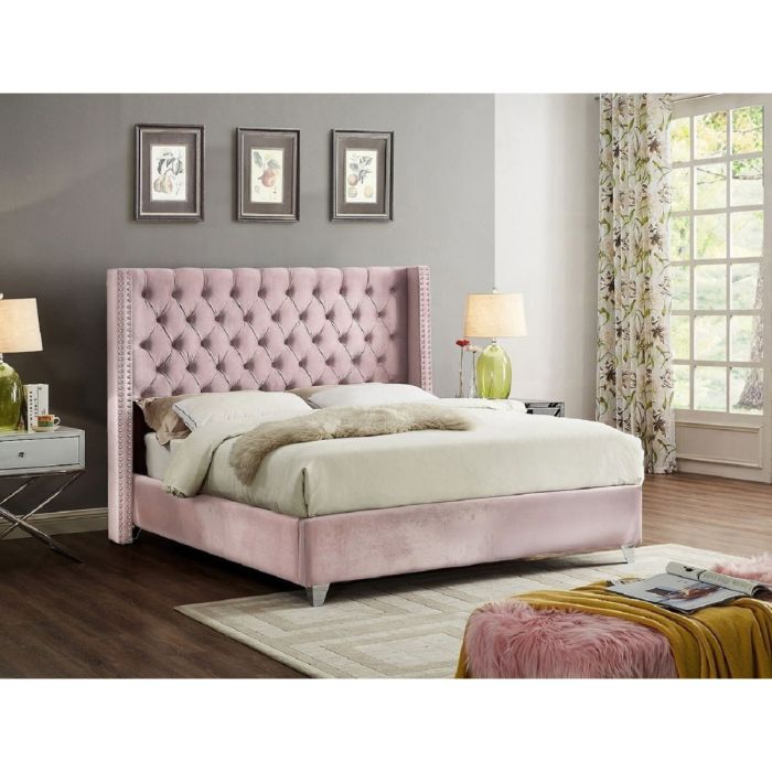 Adriana Plush Velvet Bed - Pink in 5 Sizes