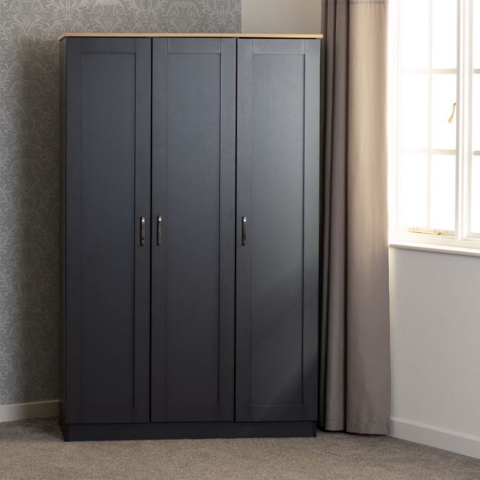 Wardrobe - PORTLETHEN 3 Door Wardrobe Grey Oak Effect 119.5cm