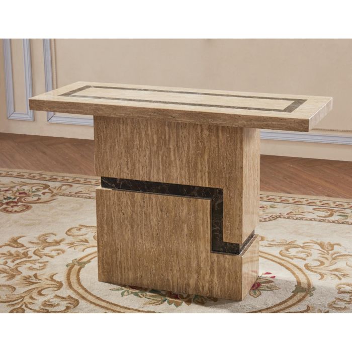 Lenox Elegance Marble Effect Console Table - Natural Stone Finish with Lacquer