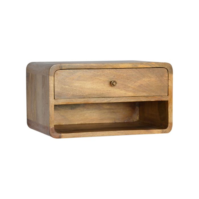 Bedside Table - CROMER Wall Mounted Nightstand with Open Slot Oak 45cm