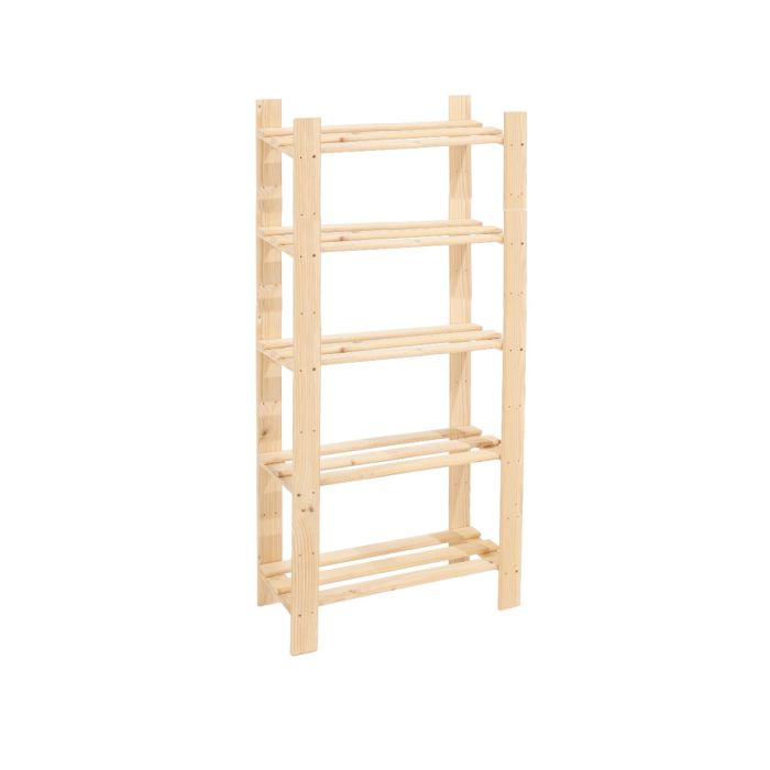Natural Wood Narrow Slatted Display Storage Rack - 5 Tier