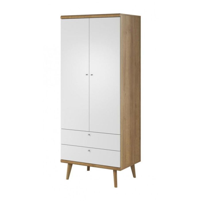 Milan 2 Door Wardrobe - White Matt - Oak Riviera