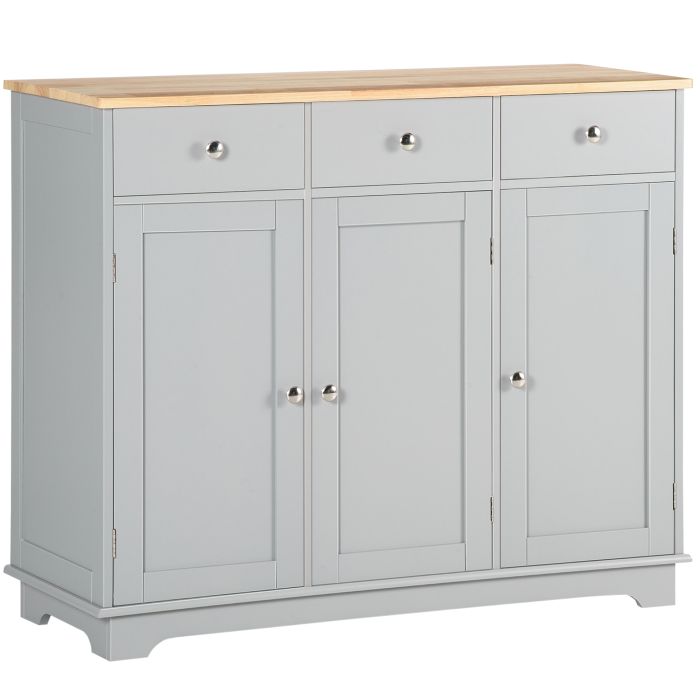 HERON Sideboard with Rubberwood Top and Adjustable Shelves Grey