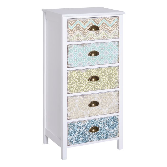 HERON XIII White Chest of Drawers - Tallboy, Small-sized, 5 Drawers