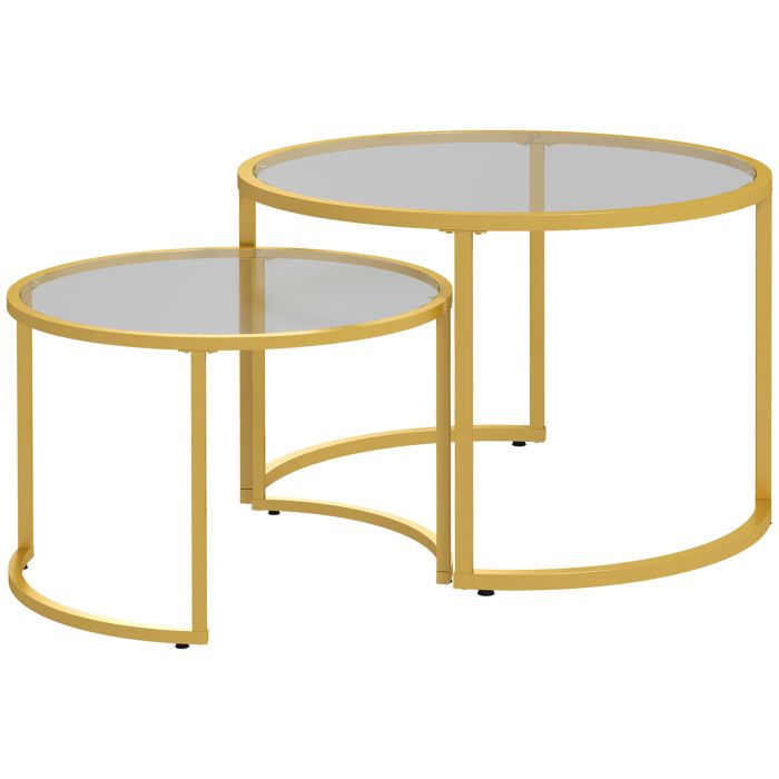 HERON Coffee Table Set of 2 Modern Nest of Tables Gold Tone