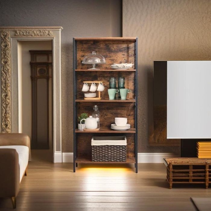 JOVENTRA Bookcase 4-Tier Shelf with Metal Frame - Rustic Brown