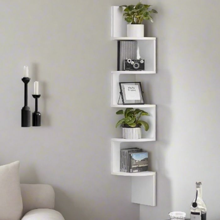 NOVIREX Wall Shelf 5-Tier Corner Unit for Bedroom and Living Room - White