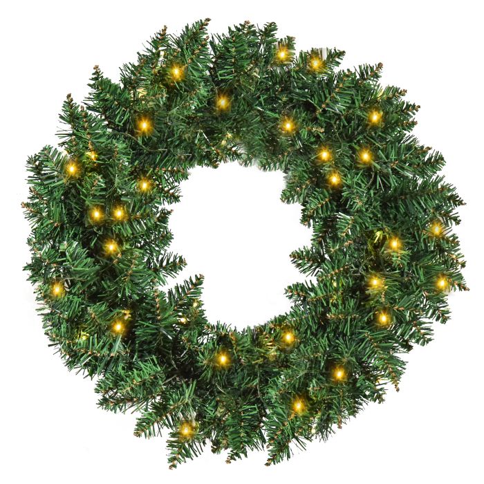 Debbie Christmas Wreath Decoration, 50 LED Lights - Green