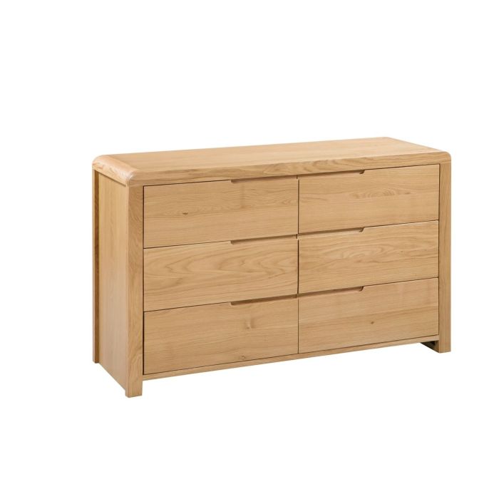 Curve 6 Drawer Wide Storage Chest - Oak