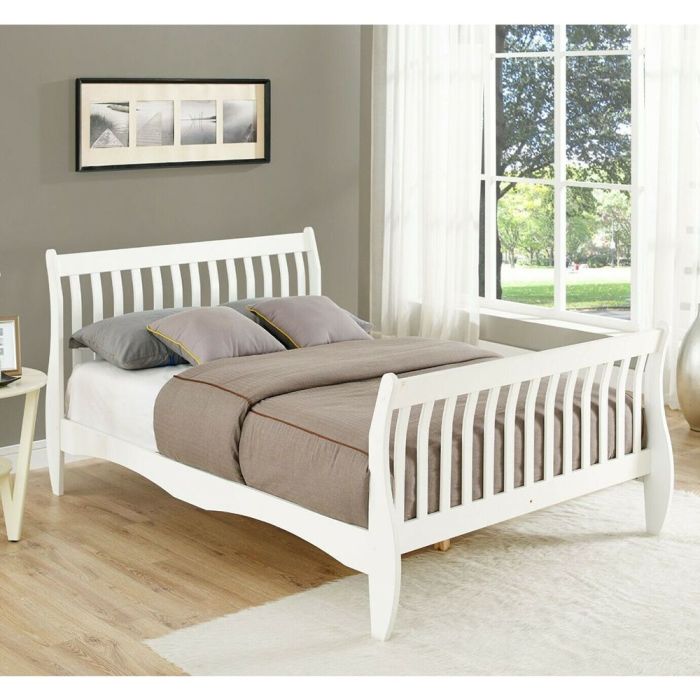 Solid Pine Wood Bed Frame in 2 Sizes - White