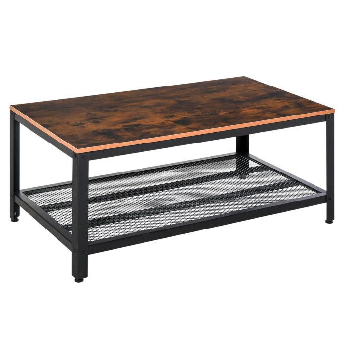 Industrial Style 2-Tier Wooden Coffee Table - Wood Grain