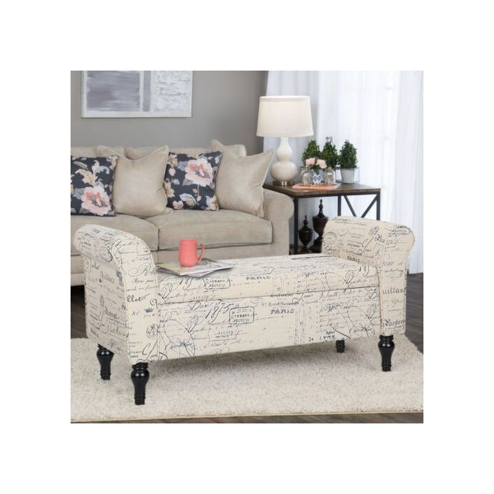 Fabric Bed End Bench Chair Ottoman Stool Storage - Beige