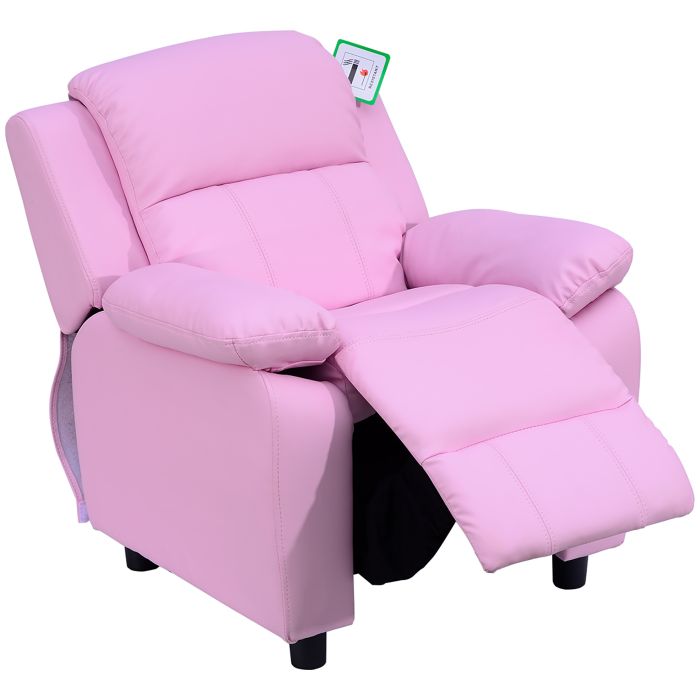 Children Recliner Lounger Sofa Seat PU Leather Look with Storage Space - Pink