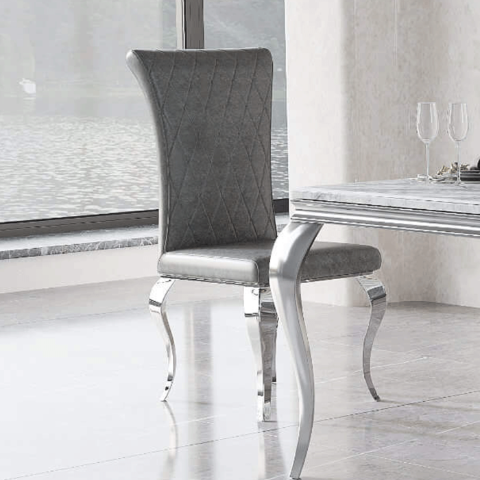Lesbury Grey Leather Effect Dining Chairs with Stainless Steel Legs - Set of 2