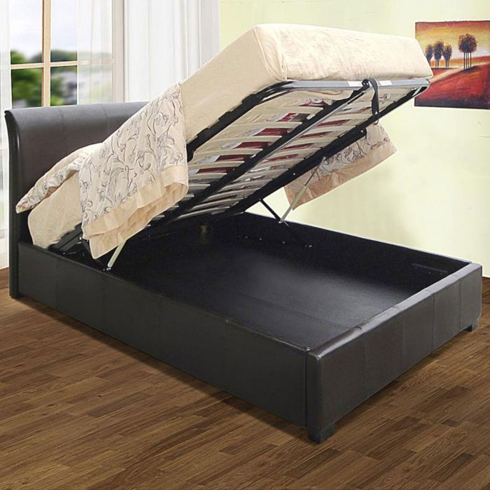 Axton Ottoman PU Single Bed - Brown