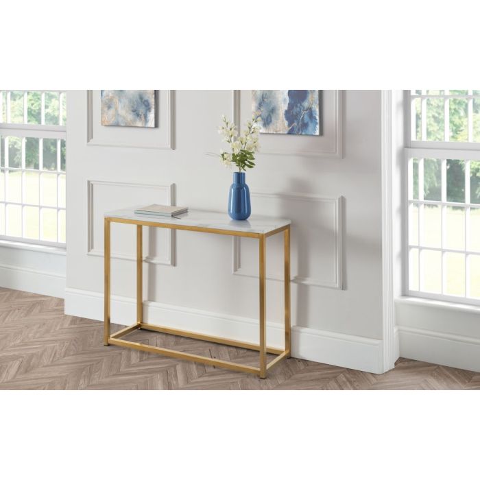 Scala Gold White Marble Top Console Table