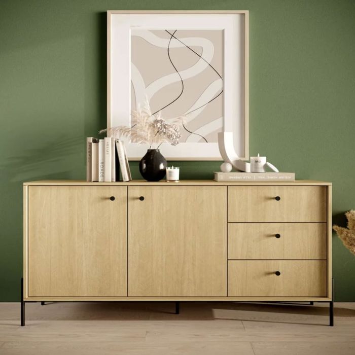 Raven Winx 3 Drawer Sideboard with 2 Doors - Scandi Oak