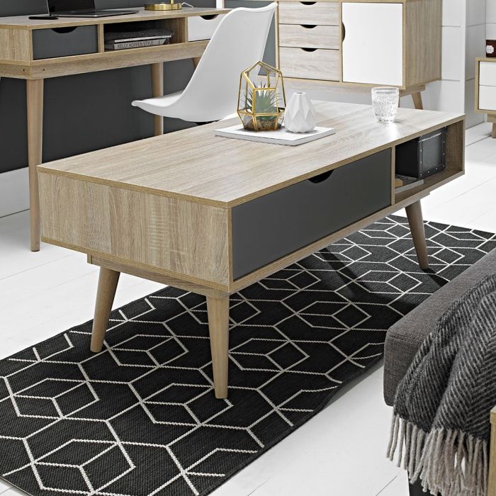Scandi 1 Drawer Oak Coffee Table - Grey
