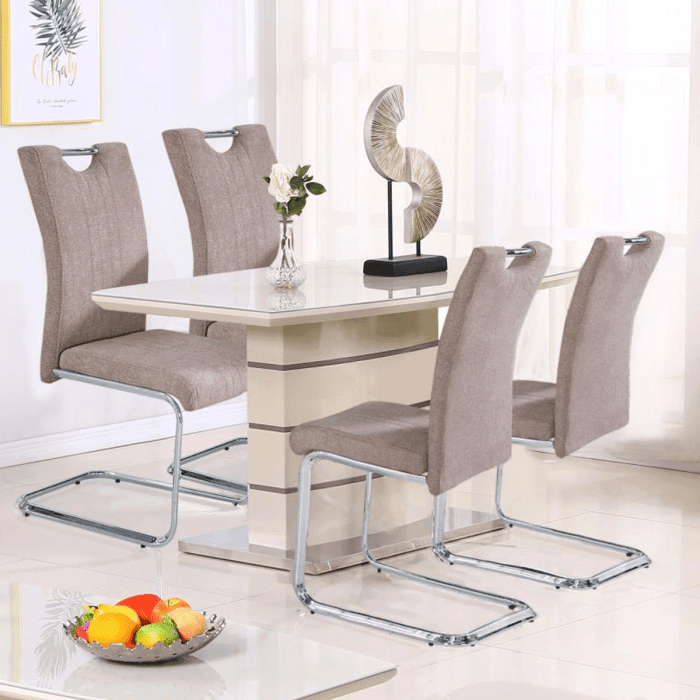 Birkenhead High Gloss Small Dining Table Chic with Tempered Glass Top Elegance in Cappuccino and Champagne