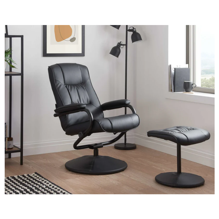 IMPERA Leather Recliner Swivel Chair - Black
