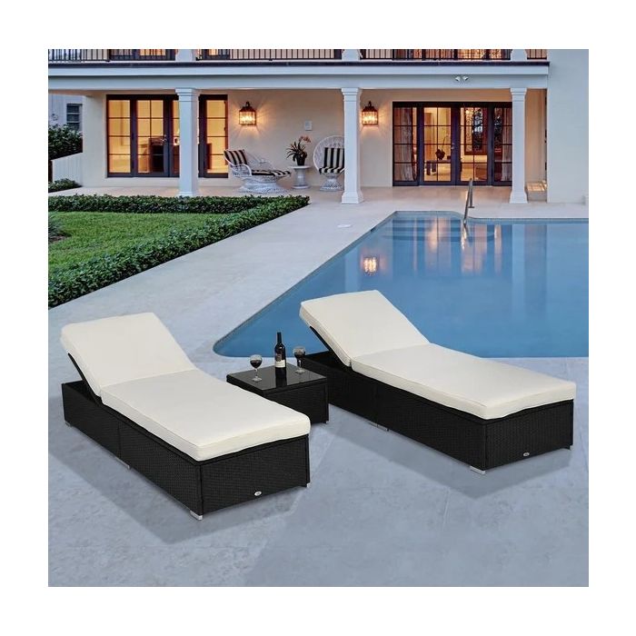 Rattan Lounger Set - White