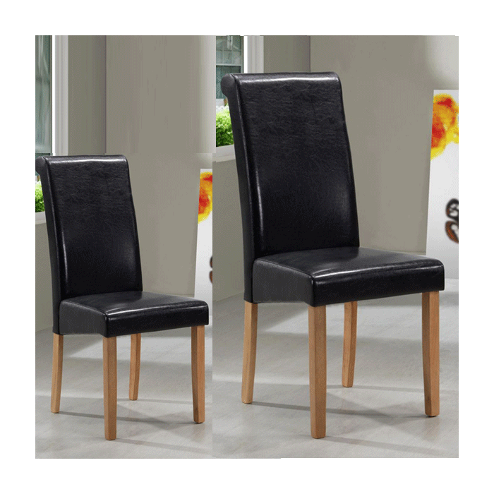 Lompoc Solid Rubberwood Leather Effect Dining Chairs Classic Comfort in Light Oak Set of 2 - Black