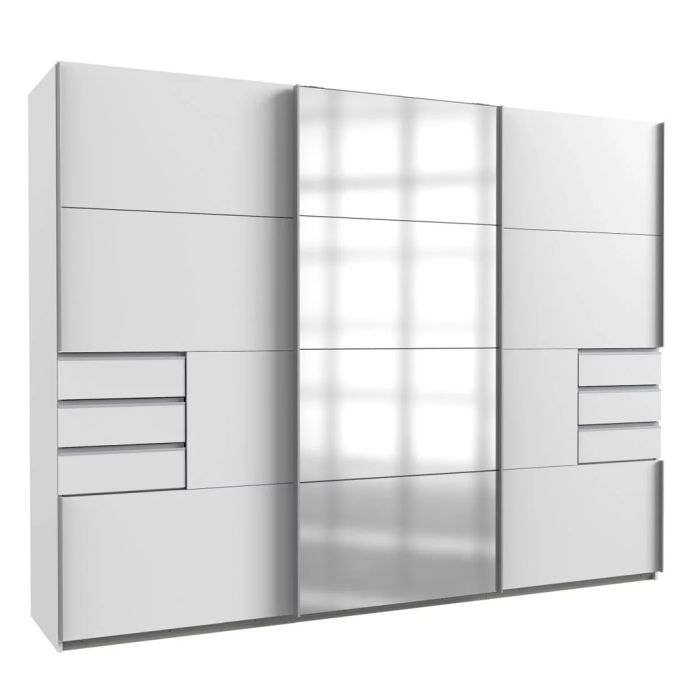 Sliding Wardrobe - SOGO 3 Door Mirrored Wardrobe White 270cm