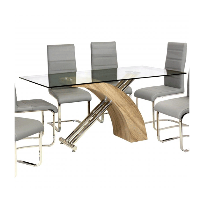 Lynmouth Chrome and Natural Finish Dining Table - Oak Effect