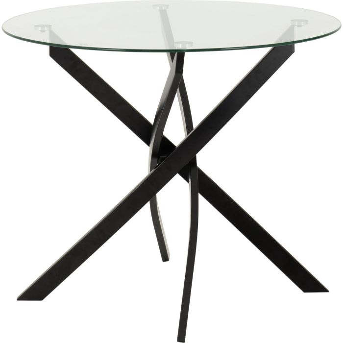Sheldon Round Glass Top Dining Table - Clear Glass Black