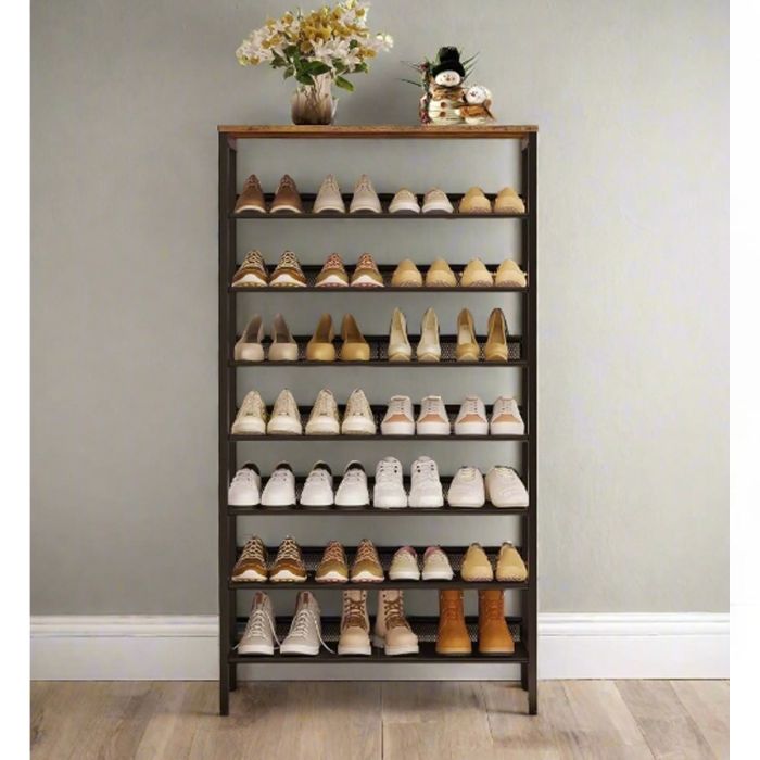 ROVESTA 8-Tier Shoe Rack with Adjustable Shelves - Rustic Brown and Black