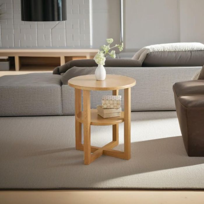 SWANTON Side Table Round Coffee Table with Shelf for Living Room or Hallway - Black