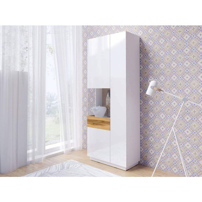 Salamandar 12 Wotan Oak Tall Display Cabinet Left Side - White Gloss